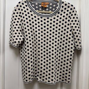 Tory Burch XL Sweater top.   Polka dots in 100% cotton knit.